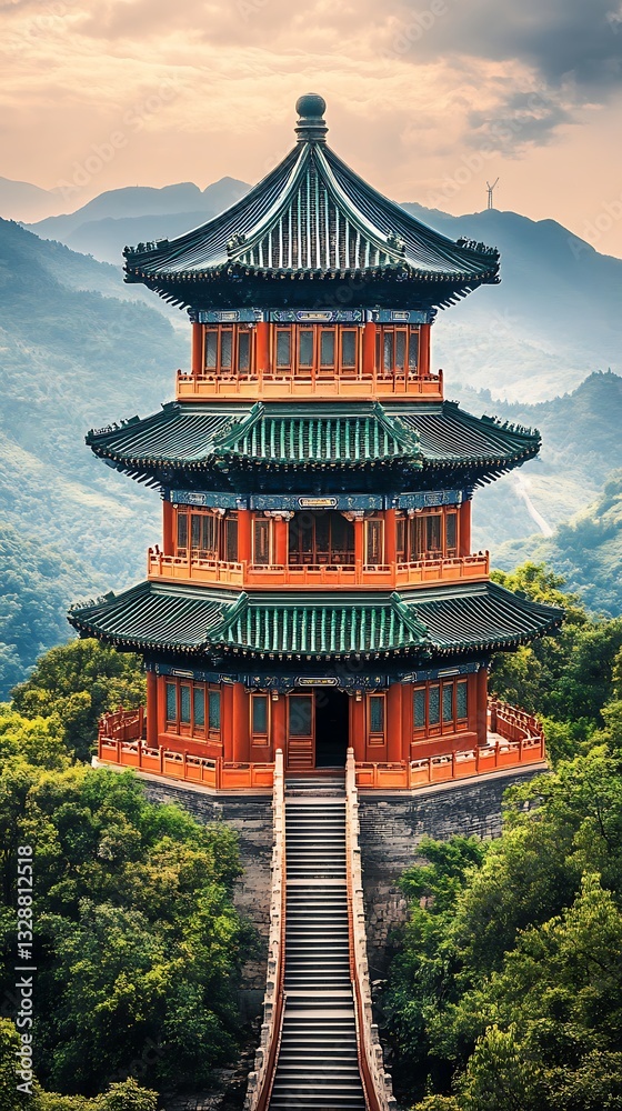 Iconic red pagoda with golden sunset high resolution picture Iconic red pagoda with golden sunset high resolution picture