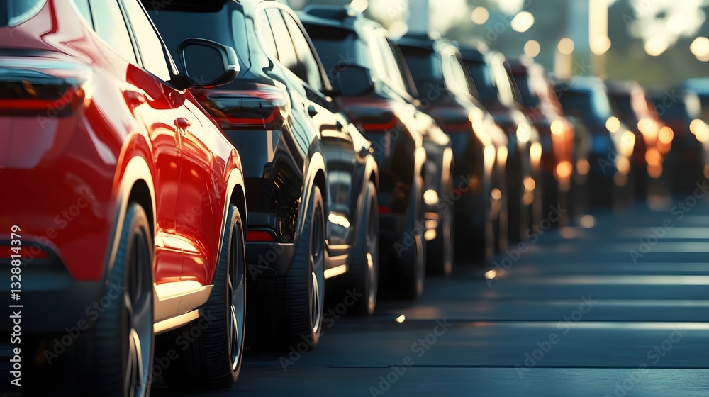 Obraz premium Vast Inventory of Modern SUV Cars at Dealership Parking Lot Ready for Sale and Purchase