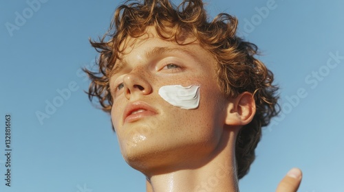 Young Man Applying Sunscreen Outdoors on Sunny Day