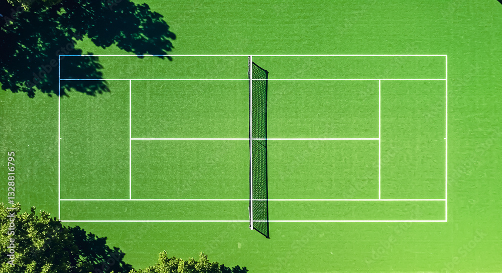 Fototapeta premium tennis court, top view with space for text, simple background, negative space