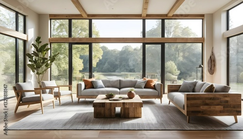 Elegant Living Area  Open Plan with Neutral Tones and Wood Accents