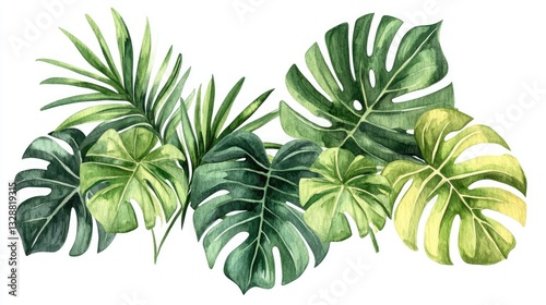 Watercolor Painting of Tropical Leaves