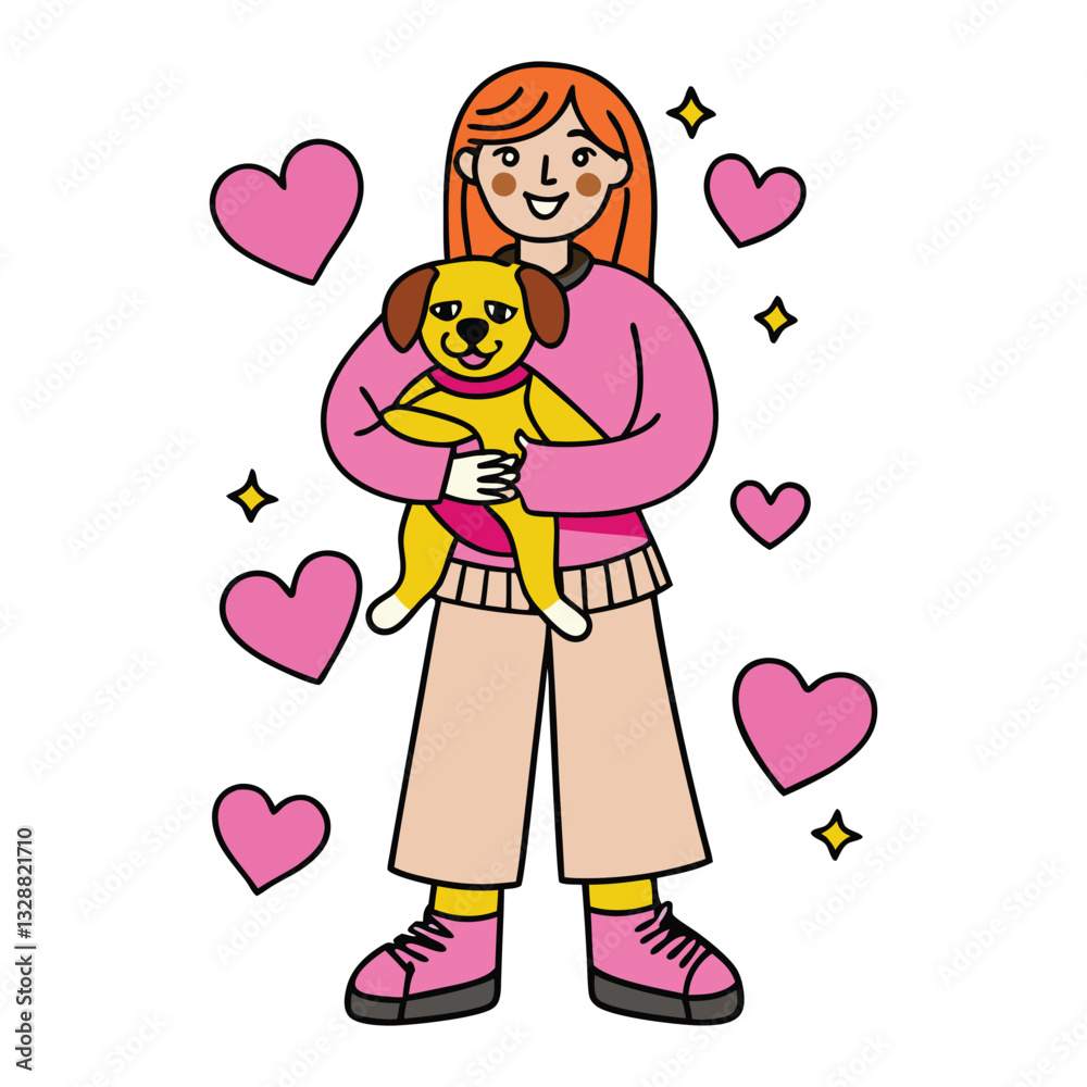 Smiling Girl Holds Adorable Puppy with Love Smiling Girl Holds Adorable Puppy with Love