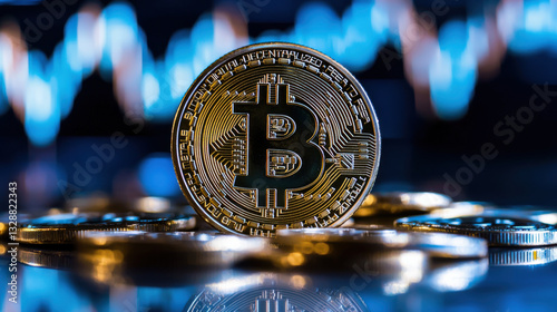 dynamic scene showing cryptocurrency with Bitcoin coin in focus, symbolizing digital finance and investment trends