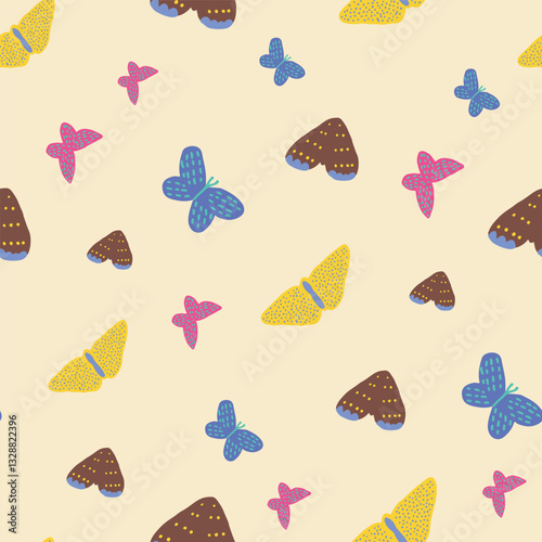 Retro Butterflies and moths Vector Seamless Pattern