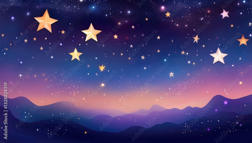 Fototapeta premium Soft gradient midnight sky with tiny twinkling stars scattered across the dark sky.