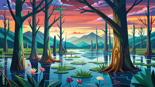 Amazing view of submerged tree trunks in the Five Flower Lake