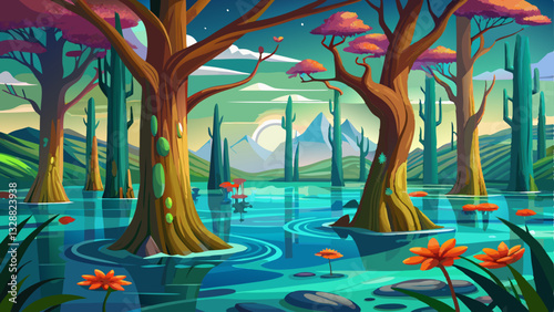 Amazing view of submerged tree trunks in the Five Flower Lake