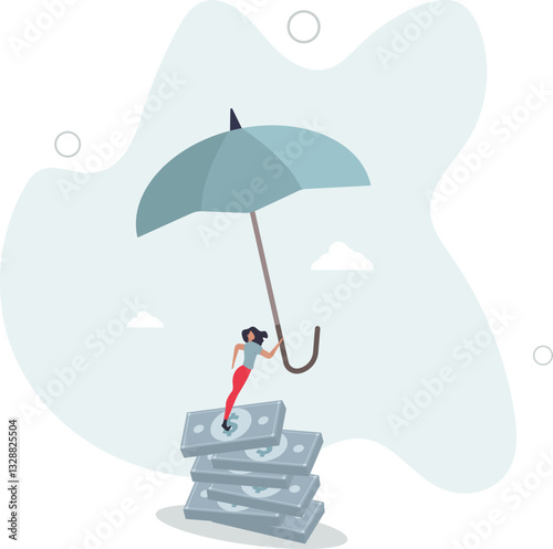 Financial stability, risk or trust, economic challenge, balance or reliability, money management, security or wealth accumulation concept,flat character life .