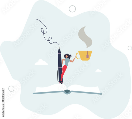 Literature author occupation with creative writer skills. New story character or poetry typing from imagination and inspiration.flat character life .