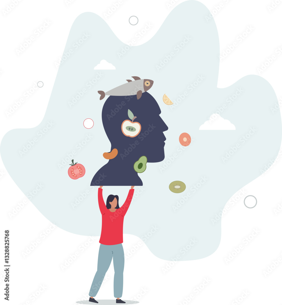 Mindful eating and healthy daily food consumption awareness .flat character life . Mindful eating and healthy daily food consumption awareness .flat character life .