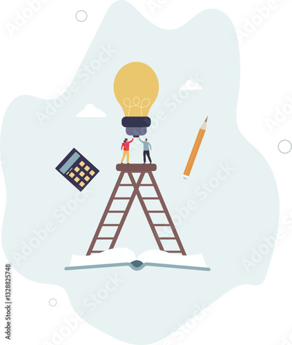 Pathway to knowledge with academic training and education .Study from books and reading to develop thinking and cognition skills.flat character life .