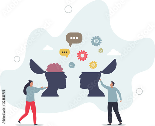 Natural language processing or NLP as AI development.learning and interaction.flat character life .