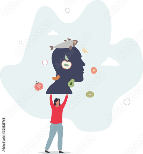 Mindful eating and healthy daily food consumption awareness .flat character life .