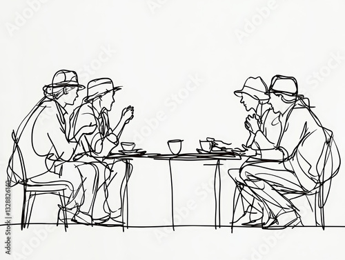 group of people is sitting around table, engaging in lively conversation, filled with laughter and joy, warm gathering