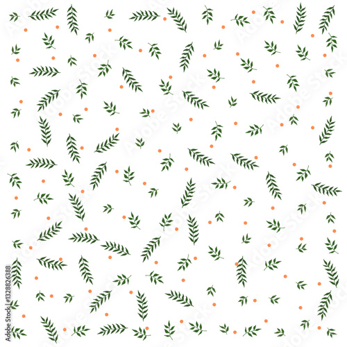 a pattern of green leaves and orange dots
