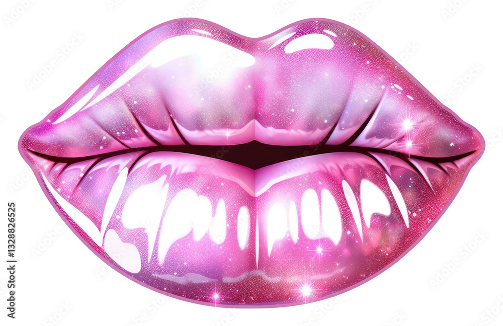 Naklejka premium PNG Pink holographic lips sticker lipstick purple pink.