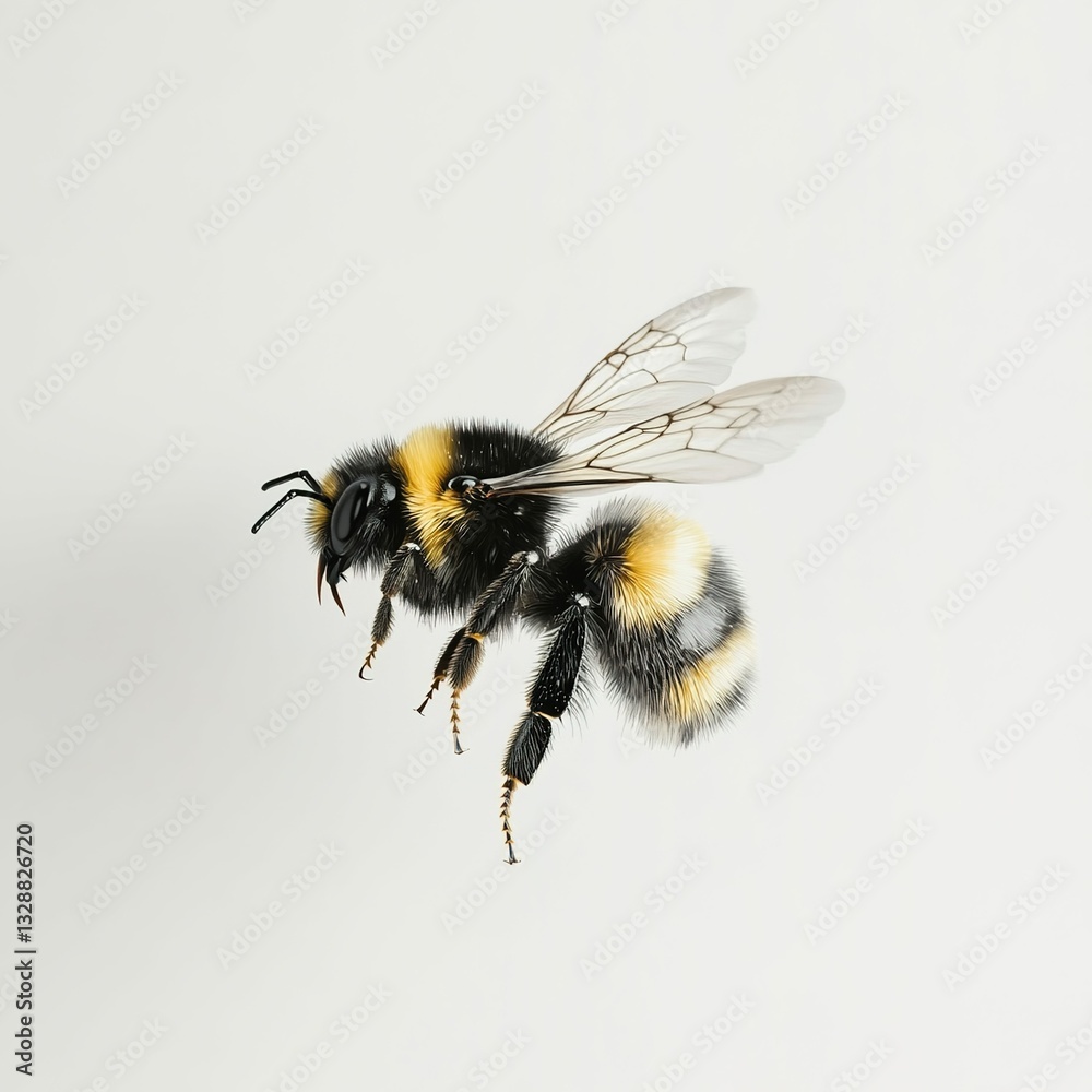A realistic close-up of a bee, isolated on a pure white background. A realistic close-up of a bee, isolated on a pure white background.
