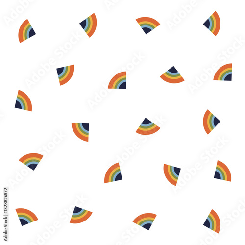 a pattern of rainbows and triangles on a white background