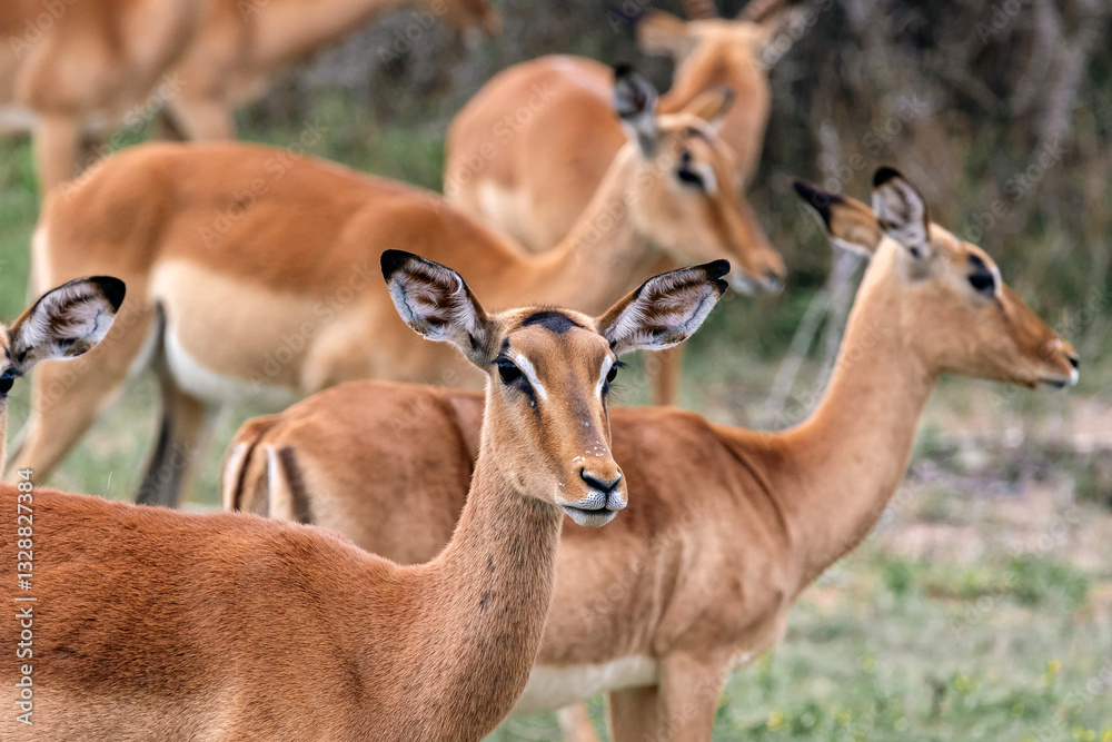 group of impala females in wild nature. African savanna, Kruger National Park, South Africa group of impala females in wild nature. African savanna, Kruger National Park, South Africa