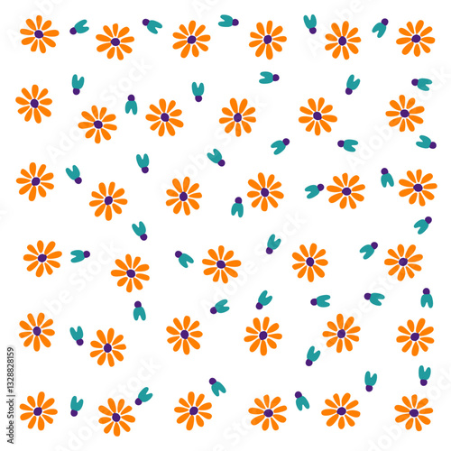 a pattern of orange flowers and green leaves