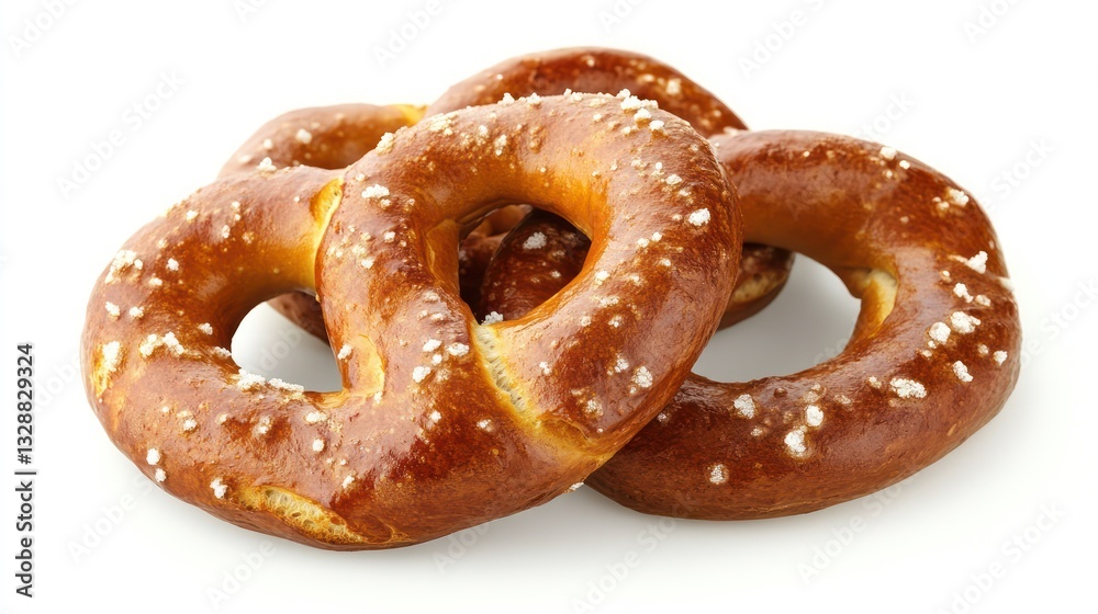 Delicious Golden Brown Pretzels: A Close-Up Shot of Three Salt-Covered Pretzels Delicious Golden Brown Pretzels: A Close-Up Shot of Three Salt-Covered Pretzels