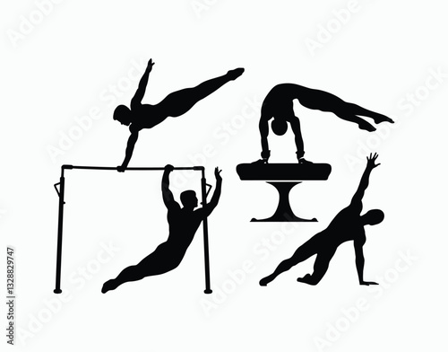 Male Gymnast Balance Beam Silhouette Vector Template