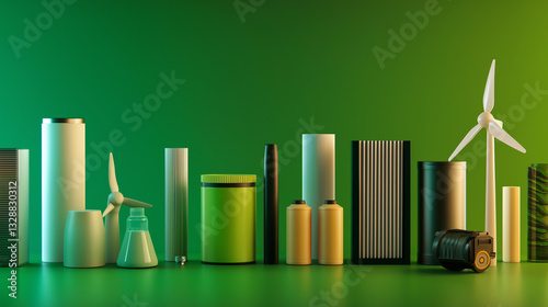 Futuristic Energy Technology Models and Miniature Power Generation Systems on Green Background – Innovation in Renewable Energy and Sustainable Infrastructure