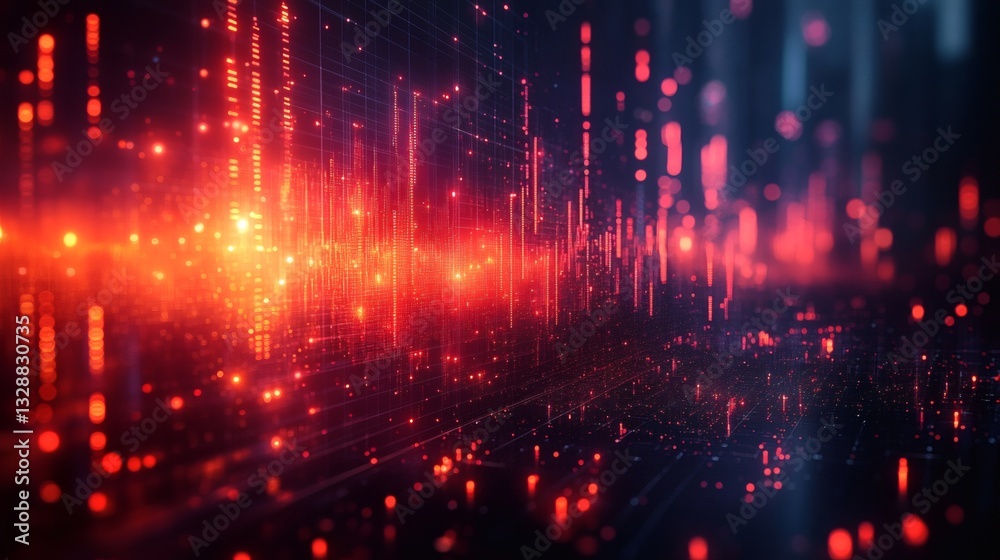 Fototapeta premium red digital abstract, a dynamic display of data streams and glowing particles, suggesting innovation and technology