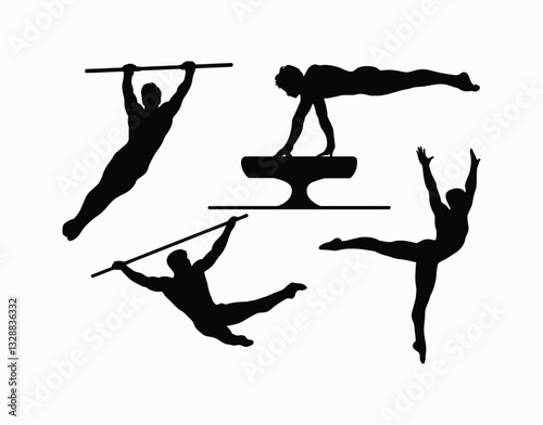 Silhouette of Male Gymnast Vector Template