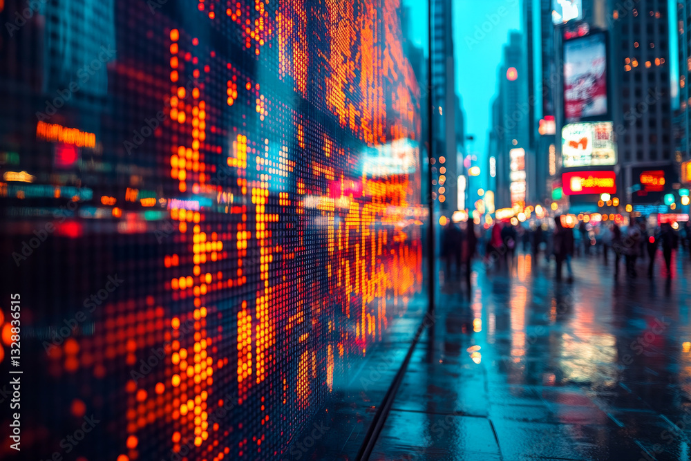 Fototapeta premium vibrant cityscape with glowing digital stock market data
