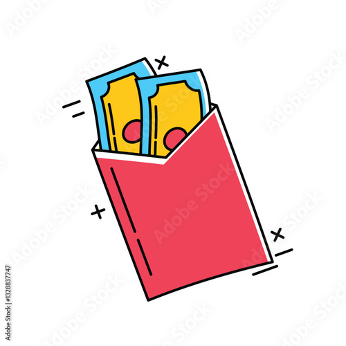 This illustration represents Eid Money (Angpao Lebaran), a common tradition during Eid al-Fitr where elders give money to children and younger family members as a form of blessing and celebration.