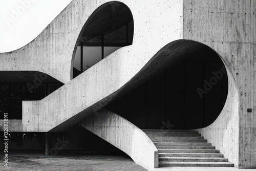 Exterior design architecture details cement curve modern building design black and white
