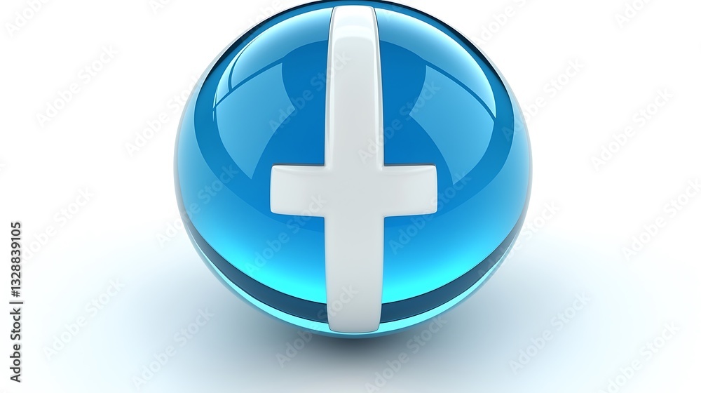 Obraz premium Blue sphere with cross on white background