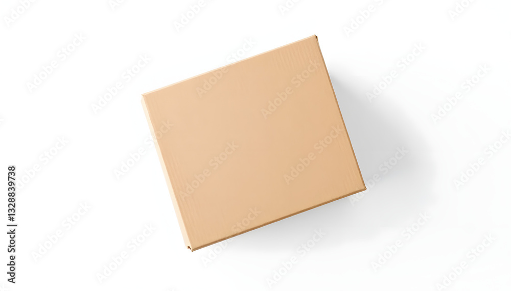 one closed cardboard box on white isolated background, top view, 8k. isolated with white highlights one closed cardboard box on white isolated background, top view, 8k. isolated with white highlights