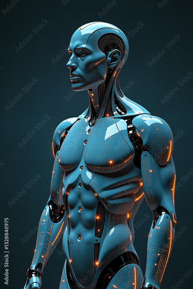 Robotic male torso covered in holographic programming codes - Generative AI
Robotic male torso covered in holographic programming codes - Generative AI