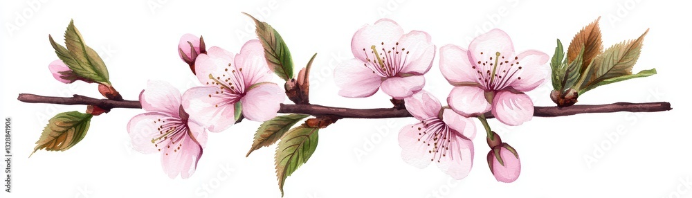Naklejka premium Delicate Soft Pink Cherry Blossoms in Watercolor Style on White Background