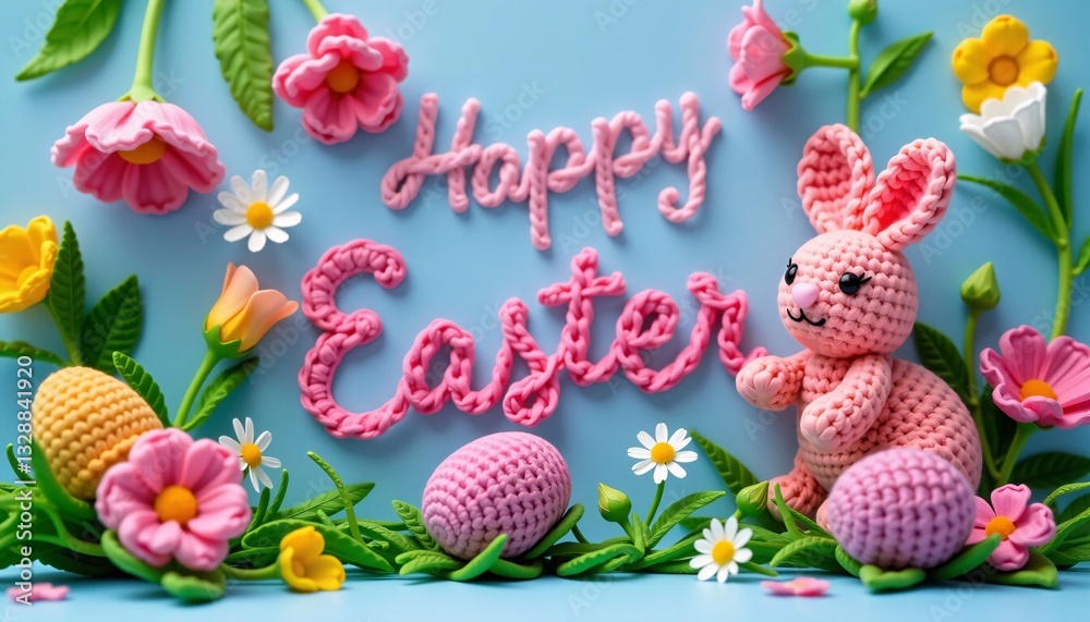Happy Easter Crochet Letters, Bunny, Eggs, Flowers