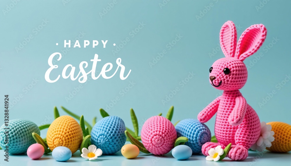 Happy Easter Crochet Bunny, Eggs, Spring Holiday
