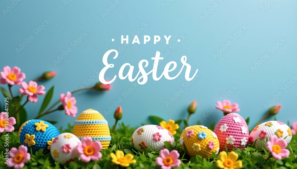 Happy Easter Crochet Eggs, Flowers, Spring Holiday