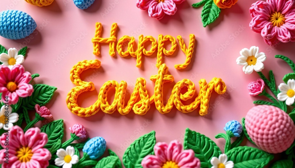 Happy Easter Crochet Letters, Eggs, Flowers, Pink