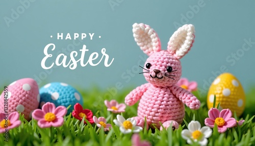 Happy Easter Crochet Bunny, Eggs, Flowers, Spring