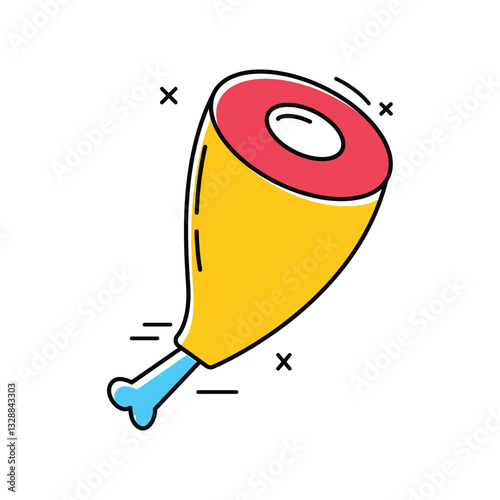 This is a flat-style vector illustration of a meat leg (drumstick) with a bright and colorful design.