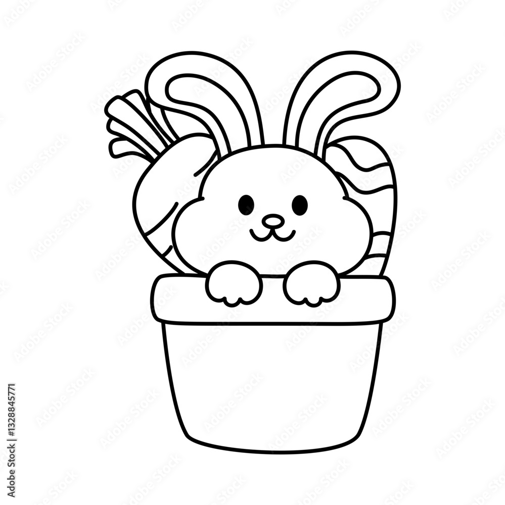 rabbit with carrot and easter egg in pot doodle outline rabbit with carrot and easter egg in pot doodle outline