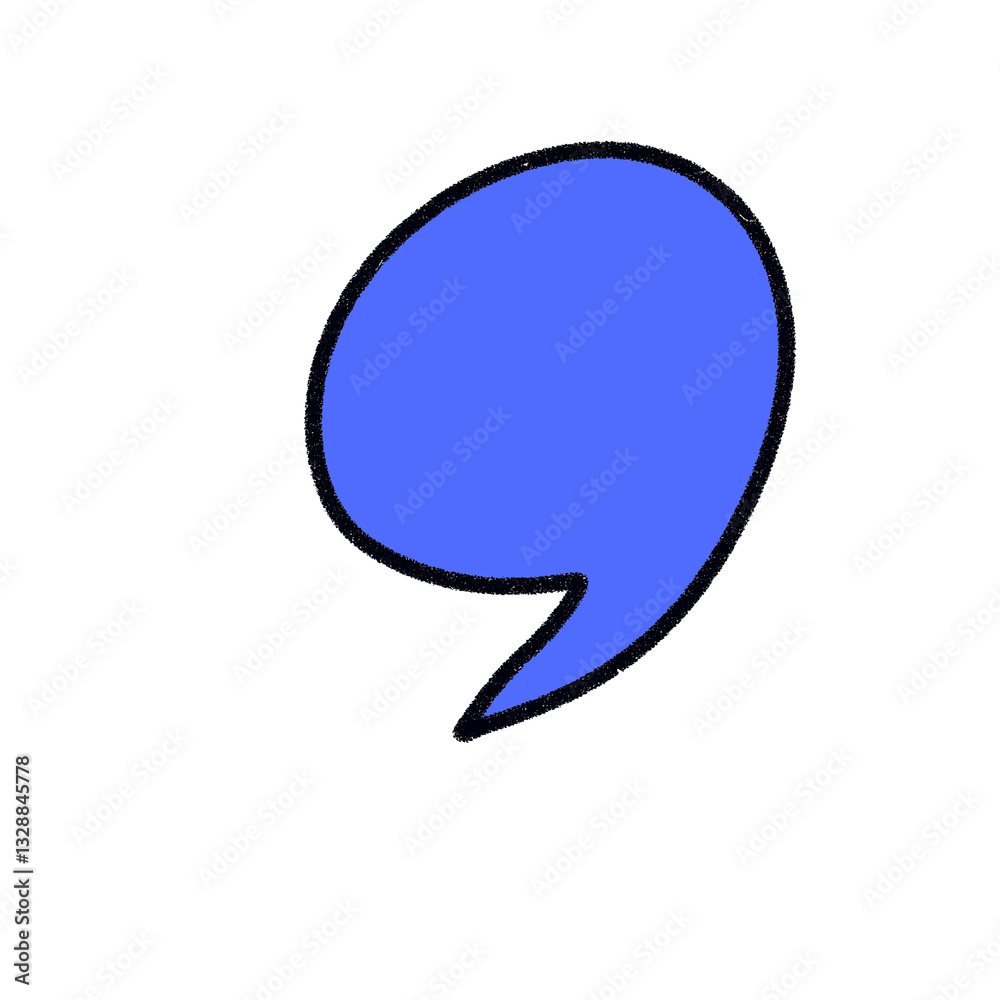 Hand drawn blue comma symbol with black stroke Hand drawn blue comma symbol with black stroke