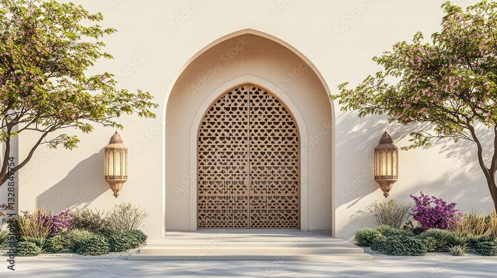 Fototapeta premium A beautiful ornate archway entrance with intricate latticework doors