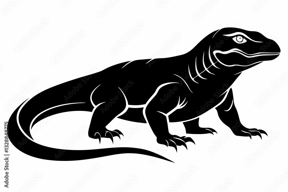 Fototapeta premium komodo dragon line art silhouette vector illustration