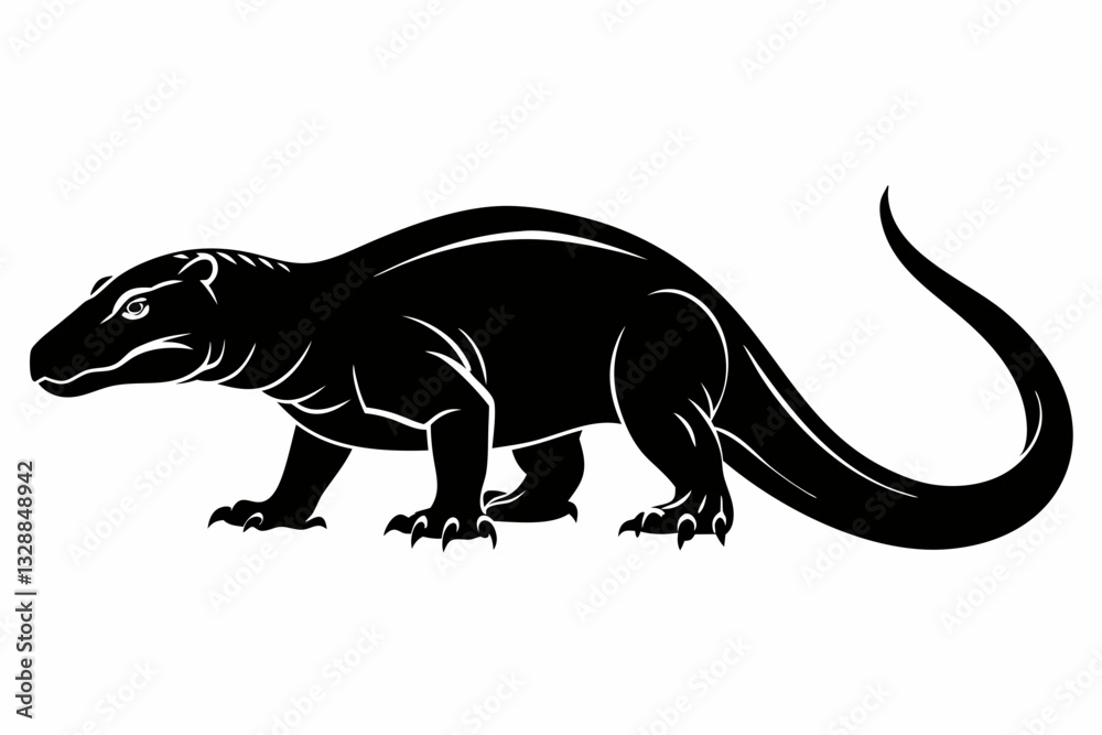 Fototapeta premium komodo dragon line art silhouette vector illustration