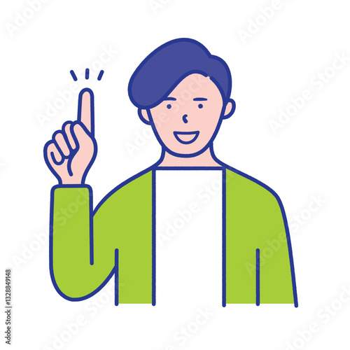 指差しポーズの男性の上半身イラスト素材