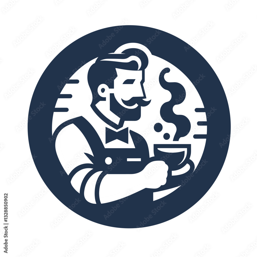 Fototapeta premium Barista 13 - Logo Icon Blue White-01